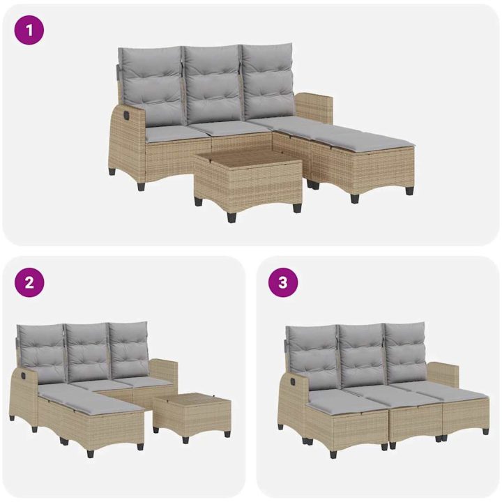Soffgrupp för trädgården 3 delar med dynor L-formad beige vidaXL – bild 8