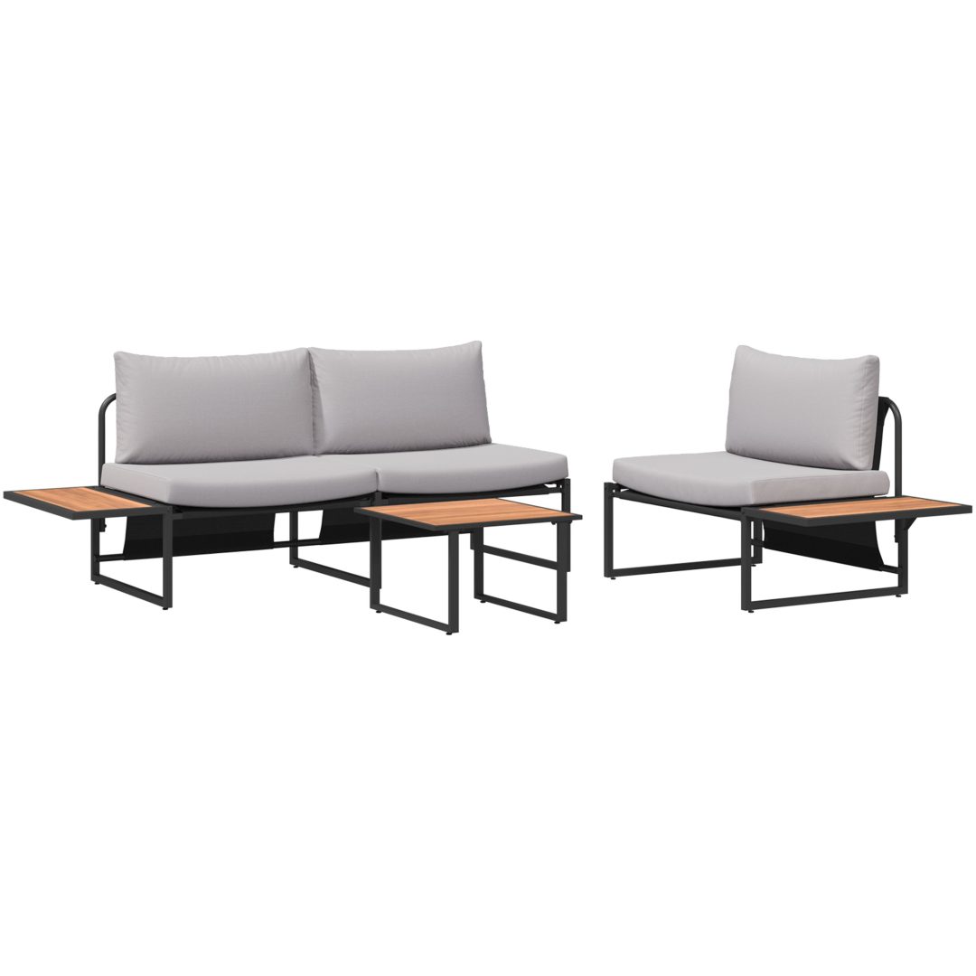 Soffgrupp för trädgården 3 delar med ljusgrå dynor vidaXL Trädgårdsoffa, 200.5x70x68 cm, armstol utan armar – bild 2