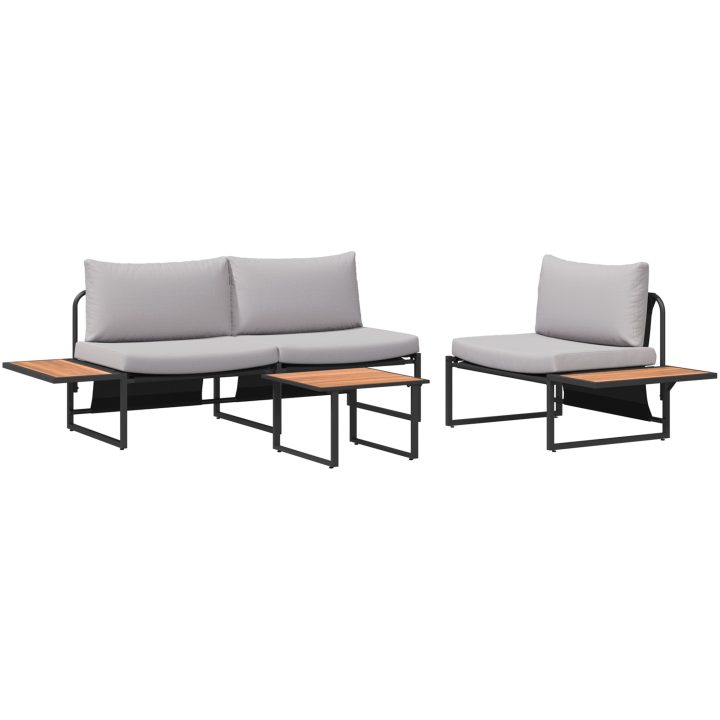 Soffgrupp för trädgården 3 delar med ljusgrå dynor vidaXL Trädgårdsoffa, 200.5x70x68 cm, armstol utan armar – bild 2
