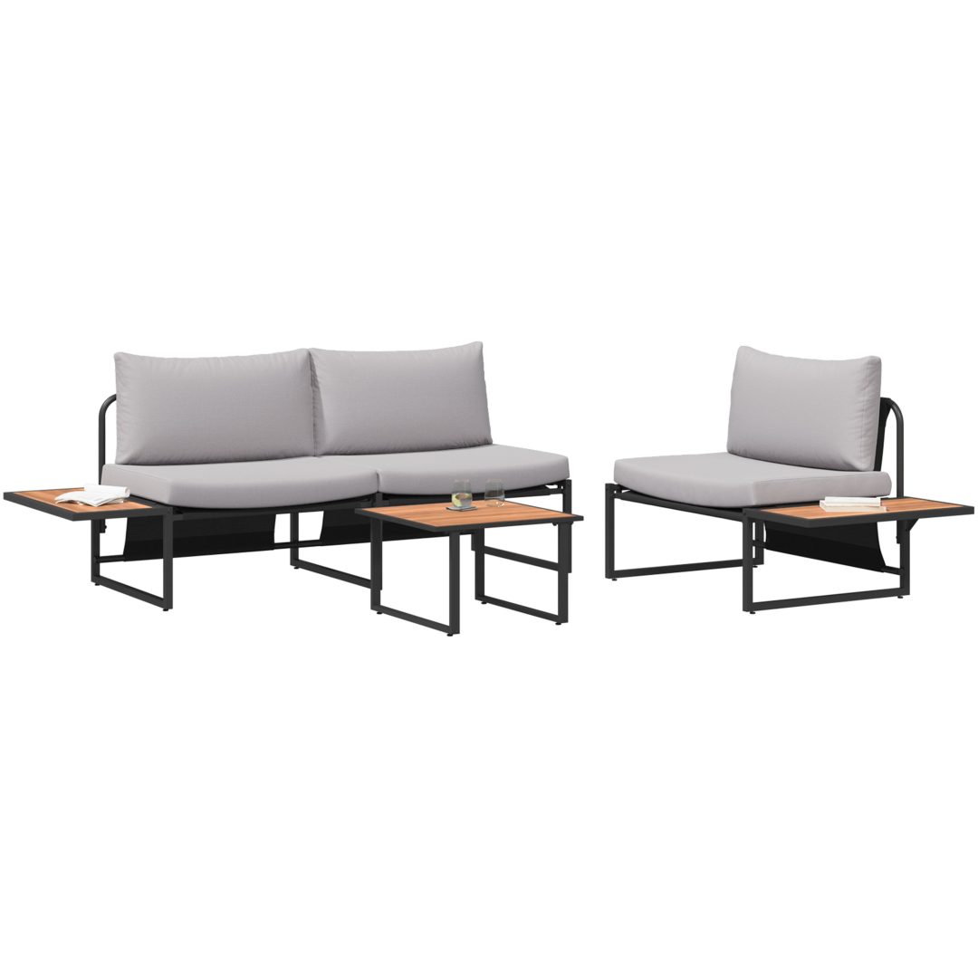 Soffgrupp för trädgården 3 delar med ljusgrå dynor vidaXL Trädgårdsoffa, 200.5x70x68 cm, armstol utan armar – bild 3