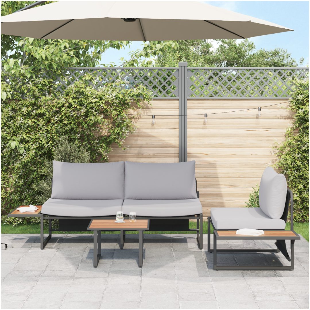 Soffgrupp för trädgården 3 delar med ljusgrå dynor vidaXL Trädgårdsoffa, 200.5x70x68 cm, armstol utan armar – bild 4