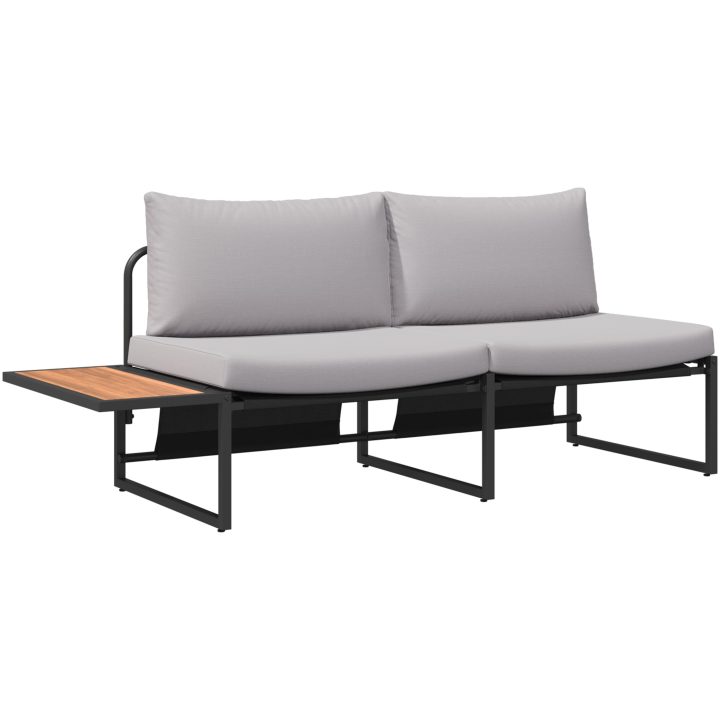 Soffgrupp för trädgården 3 delar med ljusgrå dynor vidaXL Trädgårdsoffa, 200.5x70x68 cm, armstol utan armar – bild 6