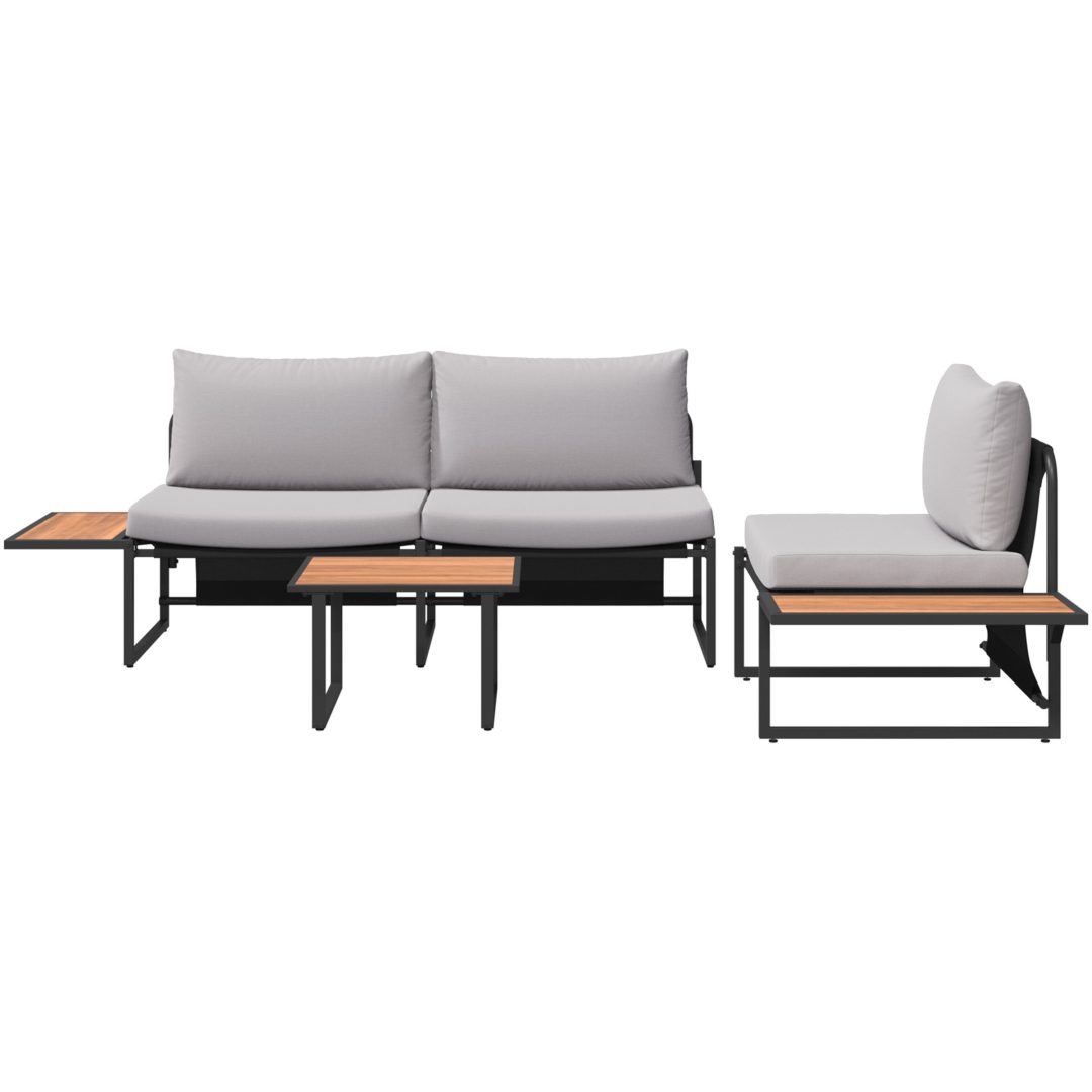 Soffgrupp för trädgården 3 delar med ljusgrå dynor vidaXL Trädgårdsoffa, 200.5x70x68 cm, armstol utan armar – bild 8