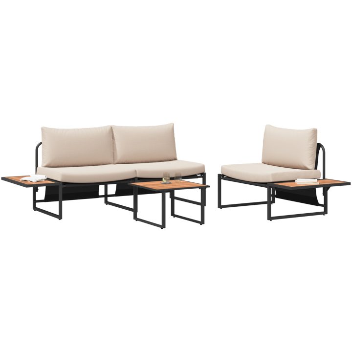 Soffgrupp för trädgården 3 delar med taupe dynor vidaXL Trädgårdsoffa, 200.5x70x68 cm, armstol utan armar – bild 3