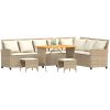 Soffgrupp för trädgården 4 delar med dynor L-formad beige vidaXL – miniatyr 4