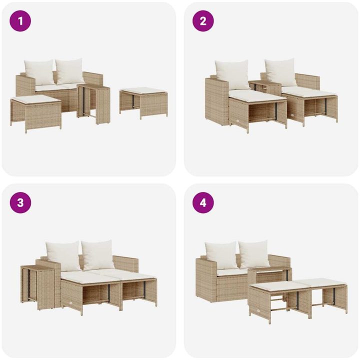 Soffgrupp för trädgården, 5 delar med kuddar, stapelbar beige vidaXL – bild 9