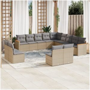 Soffgrupp för trädgården med dynor 13 delar beige konstrotting vidaXL