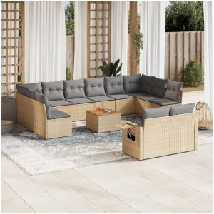 Soffgrupp för trädgården med dynor 13 delar beige konstrotting vidaXL