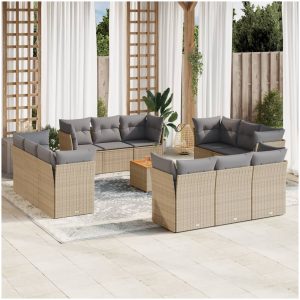 Soffgrupp för trädgården med dynor 13 delar beige konstrotting vidaXL