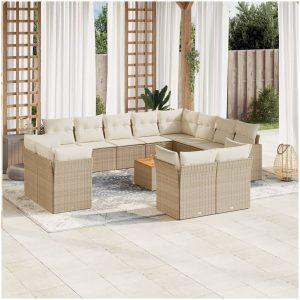 Soffgrupp för trädgården med dynor 13 delar beige konstrotting vidaXL