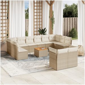 Soffgrupp för trädgården med dynor 13 delar beige konstrotting vidaXL