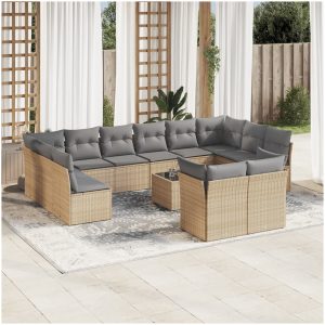Soffgrupp för trädgården med dynor 13 delar beige konstrotting vidaXL
