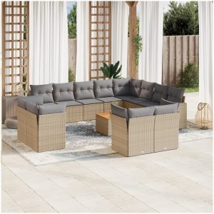 Soffgrupp för trädgården med dynor 13 delar beige konstrotting vidaXL
