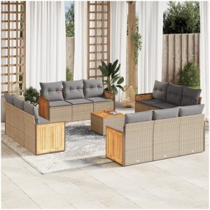 Soffgrupp för trädgården med dynor 13 delar beige konstrotting vidaXL