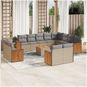 Soffgrupp för trädgården med dynor 13 delar beige konstrotting vidaXL