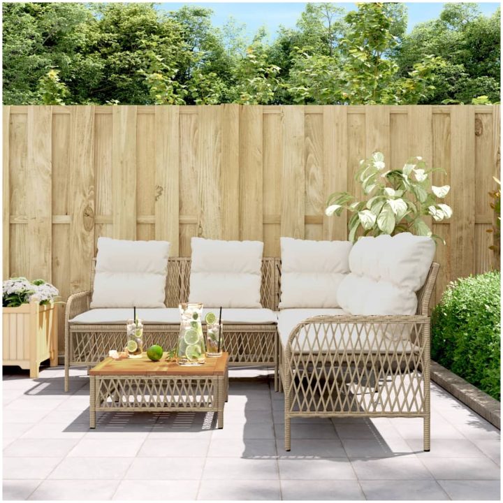 Soffgrupp för trädgården med dynor 2 delar beige konstrotting vidaXL – bild 3