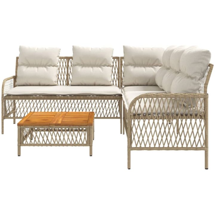 Soffgrupp för trädgården med dynor 2 delar beige konstrotting vidaXL – bild 5