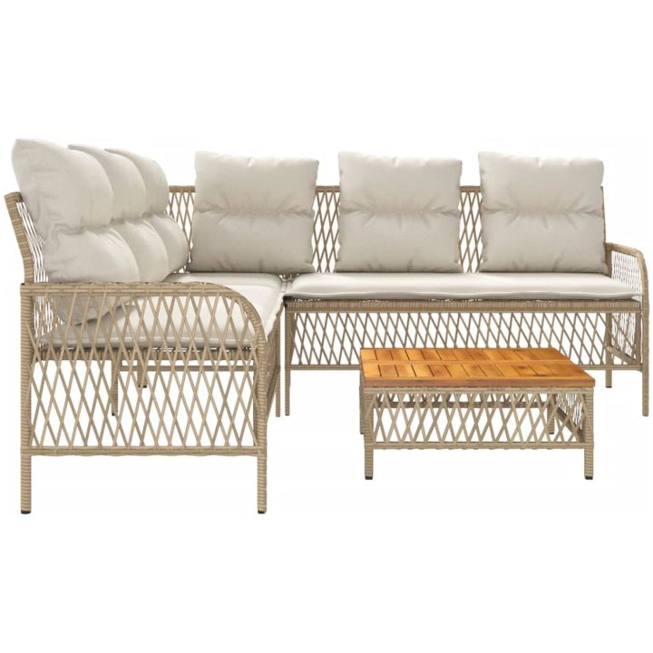 Soffgrupp för trädgården med dynor 2 delar beige konstrotting vidaXL – bild 6