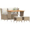 Soffgrupp för trädgården med dynor 4 delar beige konstrotting vidaXL – miniatyr 4