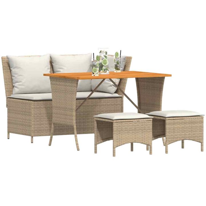 Soffgrupp för trädgården med dynor 4 delar beige konstrotting vidaXL – bild 4