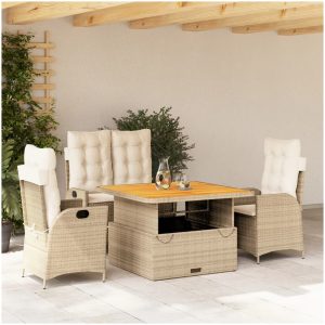 Soffgrupp för trädgården med dynor 4 delar beige konstrotting vidaXL