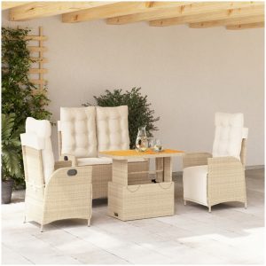 Soffgrupp för trädgården med dynor 4 delar beige konstrotting vidaXL