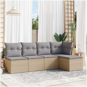 Soffgrupp för trädgården med dynor 5 delar beige konstrotting vidaXL