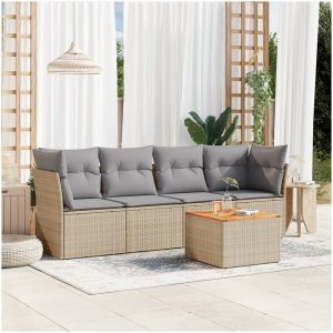 Soffgrupp för trädgården med dynor 5 delar beige konstrotting vidaXL