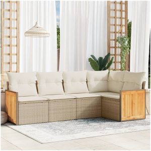 Soffgrupp för trädgården med dynor 5 delar beige konstrotting vidaXL