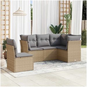 Soffgrupp för trädgården med dynor 5 delar beige konstrotting vidaXL