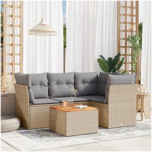Soffgrupp för trädgården med dynor 5 delar beige konstrotting vidaXL