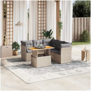 Soffgrupp för trädgården med dynor 5 delar beige konstrotting vidaXL