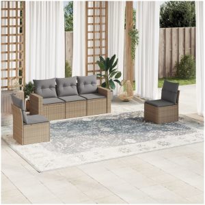 Soffgrupp för trädgården med dynor 5 delar beige konstrotting vidaXL