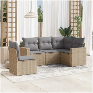 Soffgrupp för trädgården med dynor 5 delar beige konstrotting vidaXL
