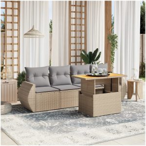 Soffgrupp för trädgården med dynor 5 delar beige konstrotting vidaXL