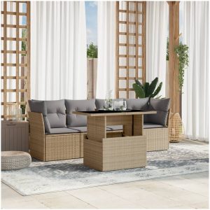 Soffgrupp för trädgården med dynor 5 delar beige konstrotting vidaXL