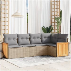 Soffgrupp för trädgården med dynor 5 delar beige konstrotting vidaXL