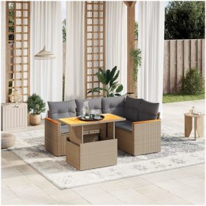 Soffgrupp för trädgården med dynor 5 delar beige konstrotting vidaXL