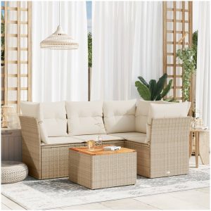 Soffgrupp för trädgården med dynor 5 delar beige konstrotting vidaXL