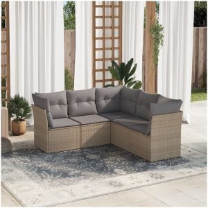 Soffgrupp för trädgården med dynor 5 delar beige konstrotting vidaXL