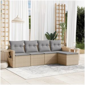 Soffgrupp för trädgården med dynor 5 delar beige konstrotting vidaXL