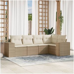 Soffgrupp för trädgården med dynor 5 delar beige konstrotting vidaXL