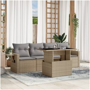 Soffgrupp för trädgården med dynor 5 delar beige konstrotting vidaXL