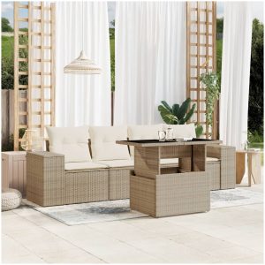 Soffgrupp för trädgården med dynor 5 delar beige konstrotting vidaXL