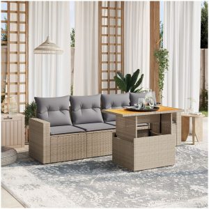 Soffgrupp för trädgården med dynor 5 delar beige konstrotting vidaXL
