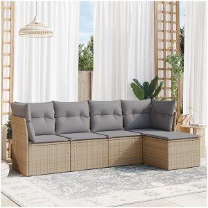 Soffgrupp för trädgården med dynor 5 delar beige konstrotting vidaXL