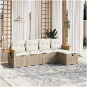 Soffgrupp för trädgården med dynor 5 delar beige konstrotting vidaXL