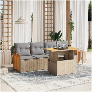 Soffgrupp för trädgården med dynor 5 delar beige konstrotting vidaXL