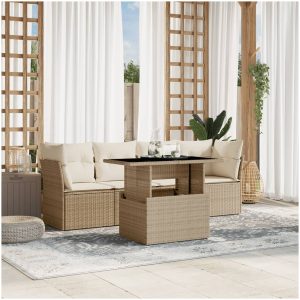 Soffgrupp för trädgården med dynor 5 delar beige konstrotting vidaXL