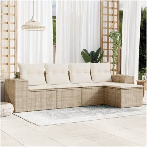 Soffgrupp för trädgården med dynor 5 delar beige konstrotting vidaXL
